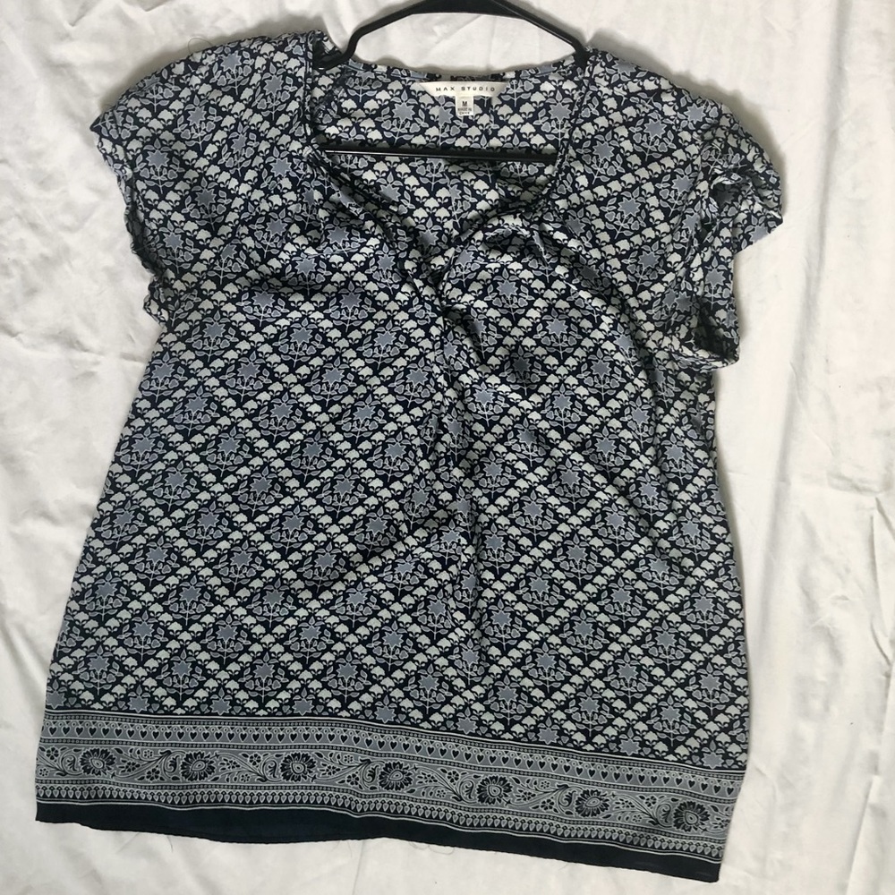 Max Studio Blue and White Floral Top